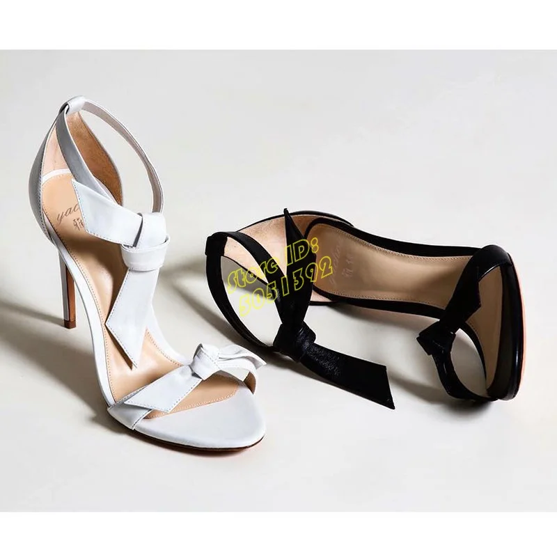 Leather Classic Strap - Leather Knot Stiletto High Heel Sandals