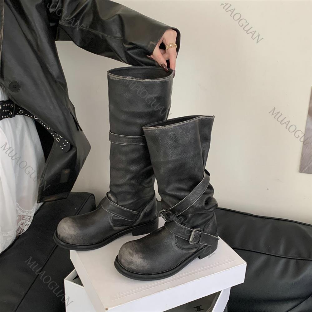 Leather Classic Strap - Spring Autumn Chunky Heel Thigh High