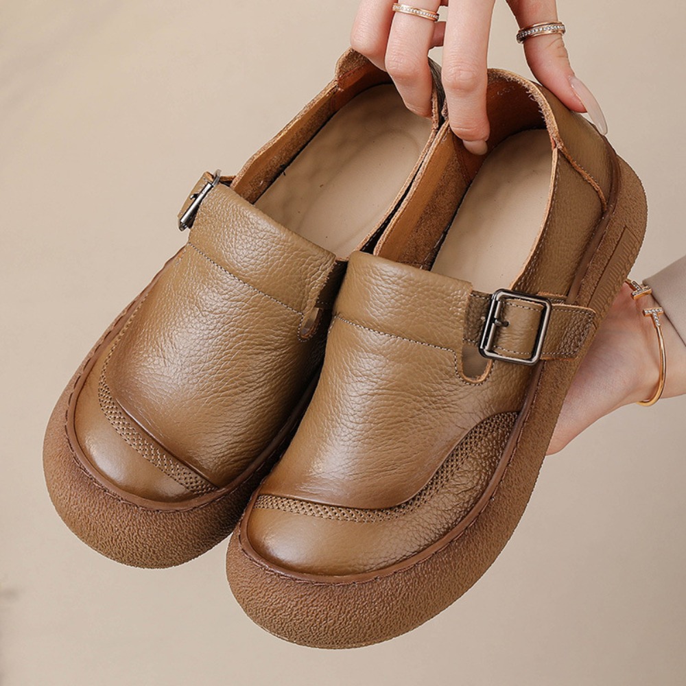 Leather Classic Strap - Casual Single Shoes for Women Spring