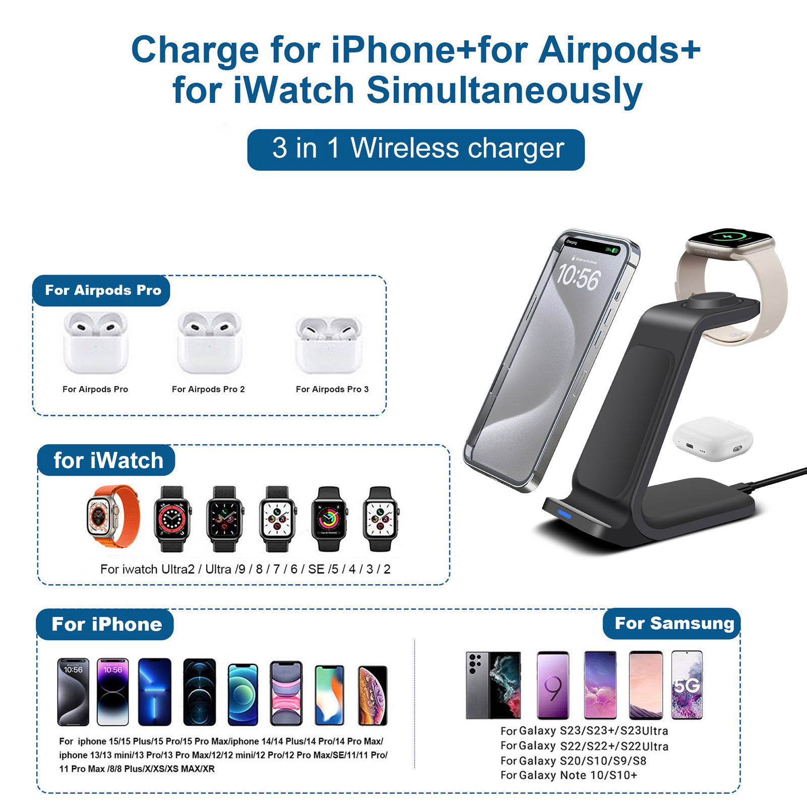 3 in 1 Charging Station for iP - Smartwatch X 评论和价格