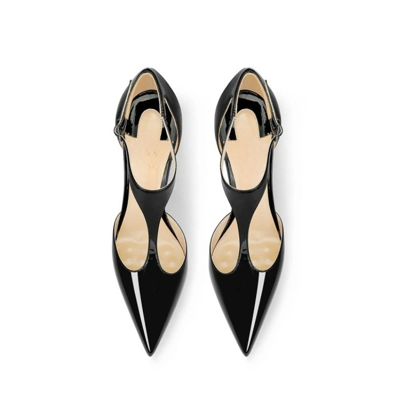 Black Patent Pointed Stiletto  - Leather Classic Strap 评论和价格