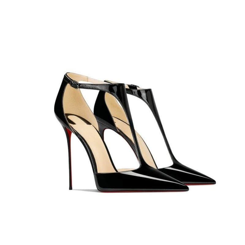 Black Patent Pointed Stiletto  - Leather Classic Strap 评论和价格