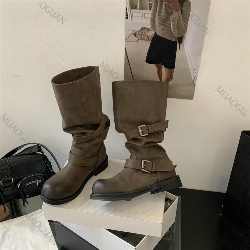 Spring Autumn Chunky Heel Thig - Leather Classic Strap 评论和价格