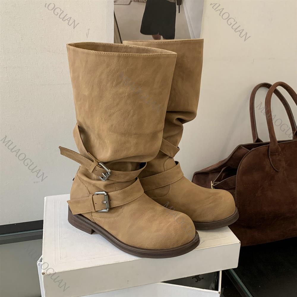 Spring Autumn Chunky Heel Thig - Leather Classic Strap 评论和价格